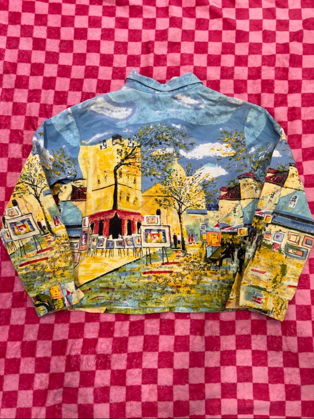 Artistic Blue & Yellow Painted Button-Down Shirt Jacket - Picture 6 of 6